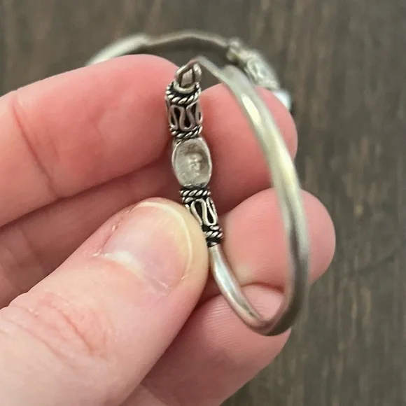 Vintage 925 Sterling Silver Black Onyx Hoop Earrings Ornate Boho Swirl Design 🖤✨ - Picture 6 of 9